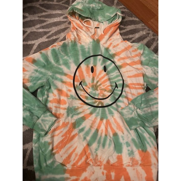 Green and Orange Tie Dye Smiley Life is a Joke Hoodie - Picture 2 of 4